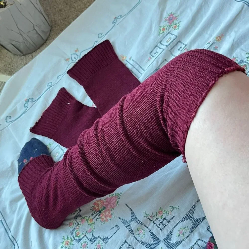 VTG Burgundy Knit Leg Warmers 30” Balletcore Dance 70s 80s